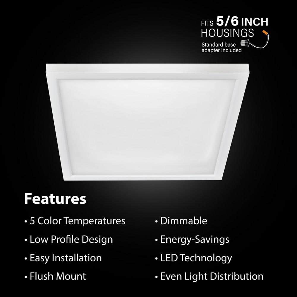Feit Electric 10.5-Watt Integrated LED Flush Mount 7.5 in. White Square Dimmable Flat Panel Ceiling with Color Change 5CCT
