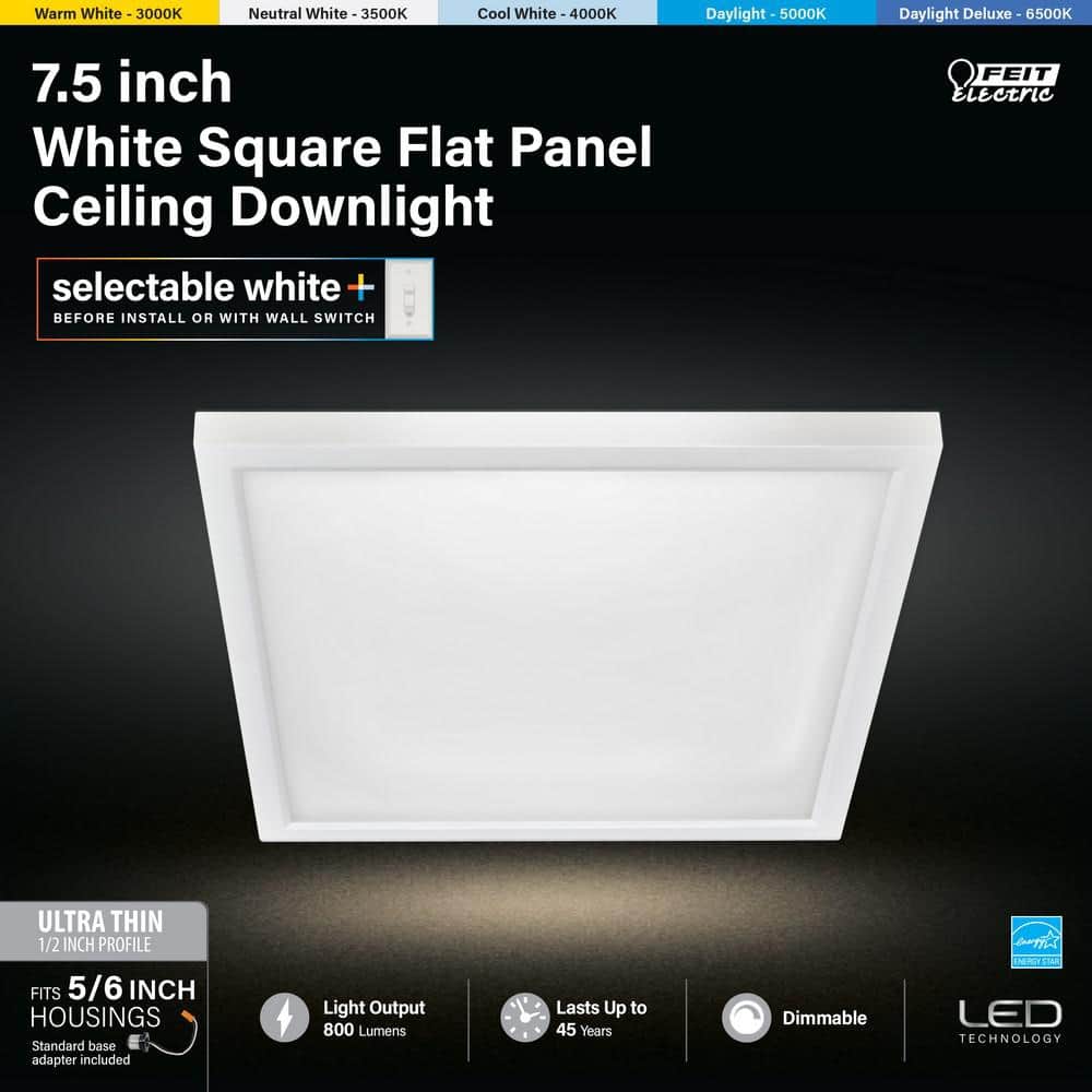 Feit Electric 10.5-Watt Integrated LED Flush Mount 7.5 in. White Square Dimmable Flat Panel Ceiling with Color Change 5CCT