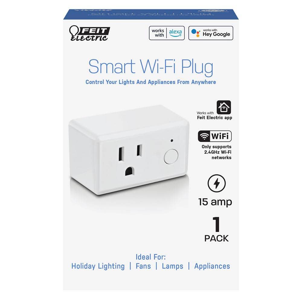 Feit Electric 15-Amp Indoor Alexa / Google Assistant Compatible Plug-in Smart Wi-Fi Single Outlet Wall Plug, No Hub Required (3-Pack)