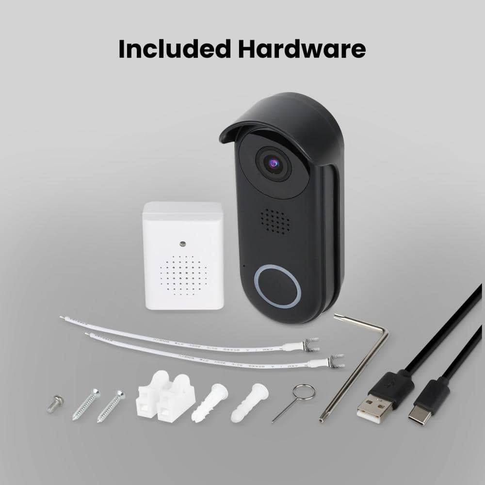 Feit Electric HD 1080P Hardwired Wi-Fi Smart Outdoor Black Doorbell Surveillance Home Security Camera Motion Sound Detection (3-Pack)