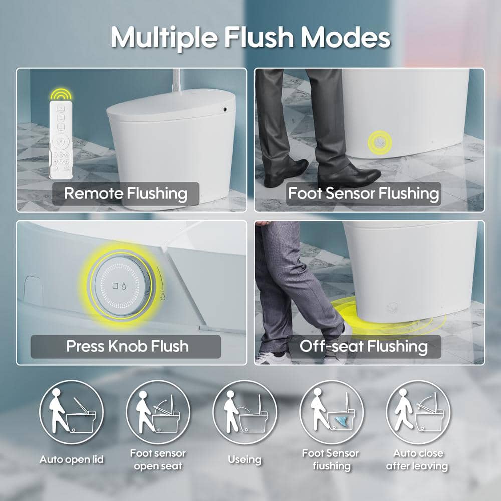 FORCLOVER 12-in-1 Dual Flush Elongated Smart Toilet with Heated Seat & Dryer in White