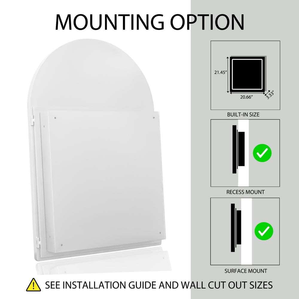 FORCLOVER 24 in. W x 36 in. H Arched Medicine Cabinet with Mirror and Adjustable Shelves Recessed or Surface Mount in White