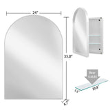 FORCLOVER 24 in. W x 36 in. H Arched Medicine Cabinet with Mirror and Adjustable Shelves Recessed or Surface Mount in White