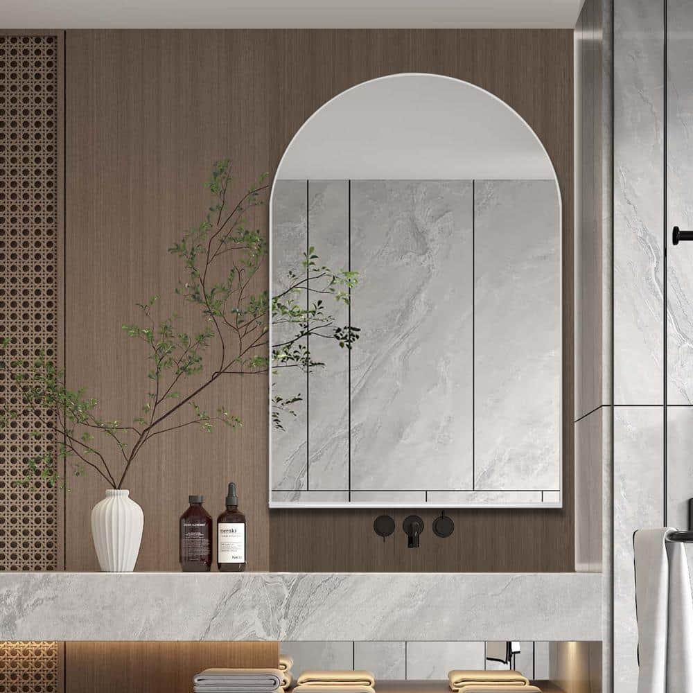 FORCLOVER 24 in. W x 36 in. H Arched Medicine Cabinet with Mirror and Adjustable Shelves Recessed or Surface Mount in White
