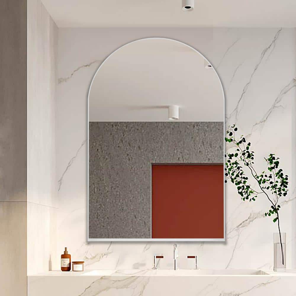 FORCLOVER 24 in. W x 36 in. H Arched Medicine Cabinet with Mirror and Adjustable Shelves Recessed or Surface Mount in White