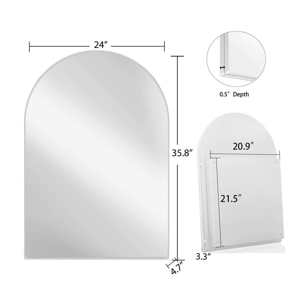 FORCLOVER 24 in. W x 36 in. H Arched Medicine Cabinet with Mirror and Adjustable Shelves Recessed or Surface Mount in White