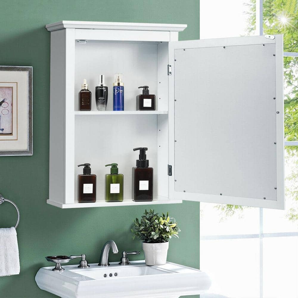 FORCLOVER 22 in. W x 27 in. H Rectangular White MDF Surface Mount Medicine Cabinet with Mirror