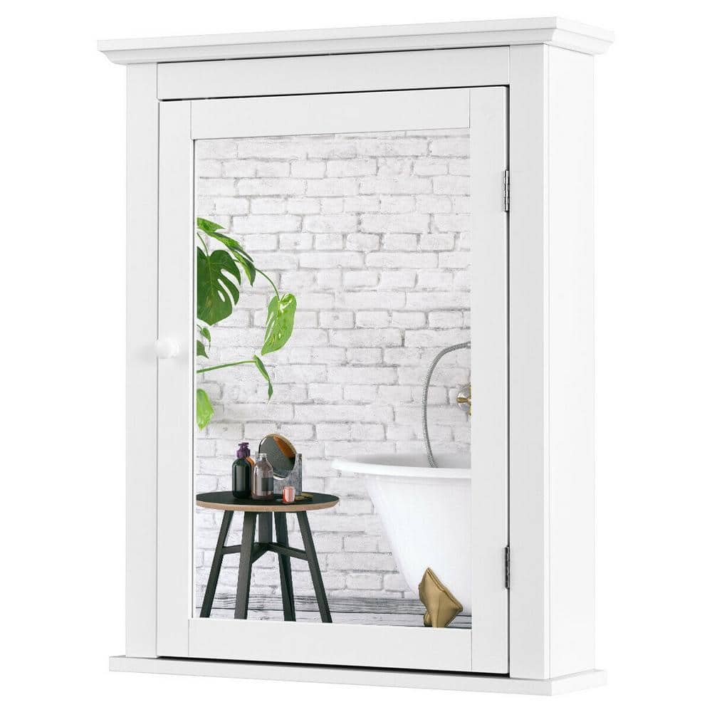 FORCLOVER 22 in. W x 27 in. H Rectangular White MDF Surface Mount Medicine Cabinet with Mirror