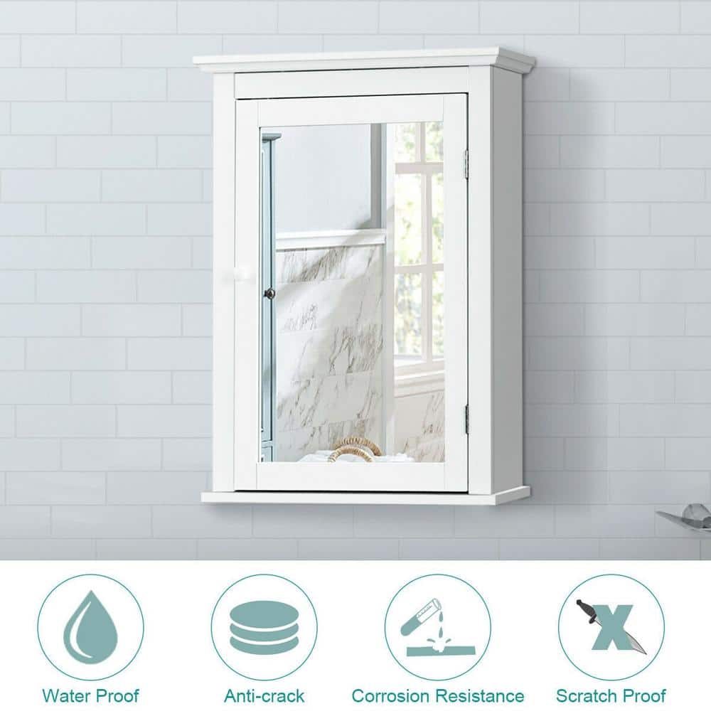 FORCLOVER 22 in. W x 27 in. H Rectangular White MDF Surface Mount Medicine Cabinet with Mirror