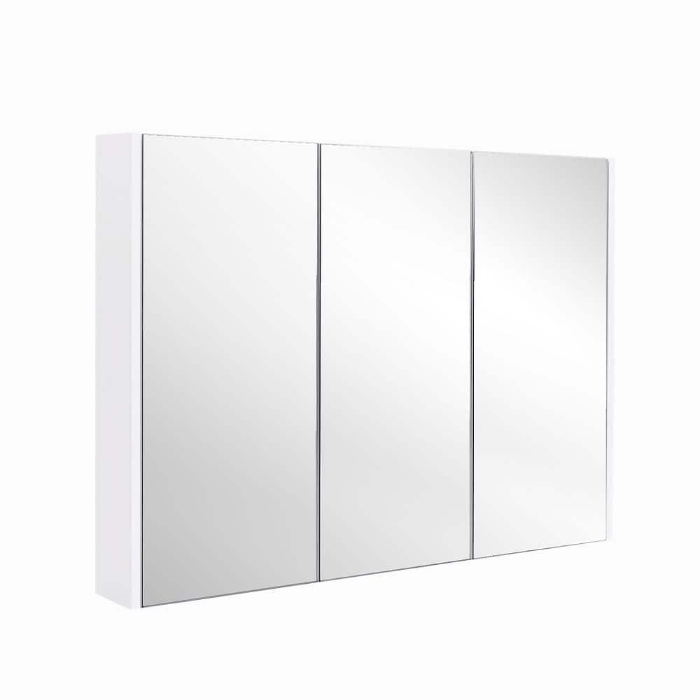FORCLOVER 3-Door 36 in. W x 25.5 in. H Rectangular White MDF Steel Recessed or Surface Mount Medicine Cabinet with Mirror