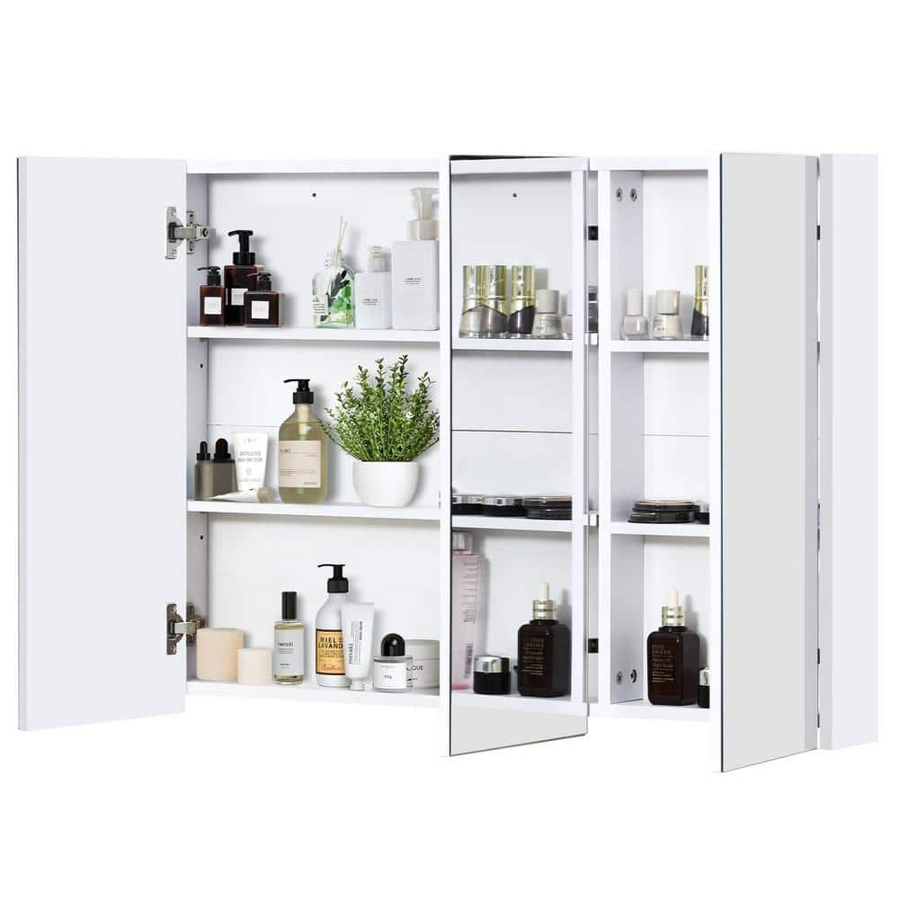 FORCLOVER 3-Door 36 in. W x 25.5 in. H Rectangular White MDF Steel Recessed or Surface Mount Medicine Cabinet with Mirror