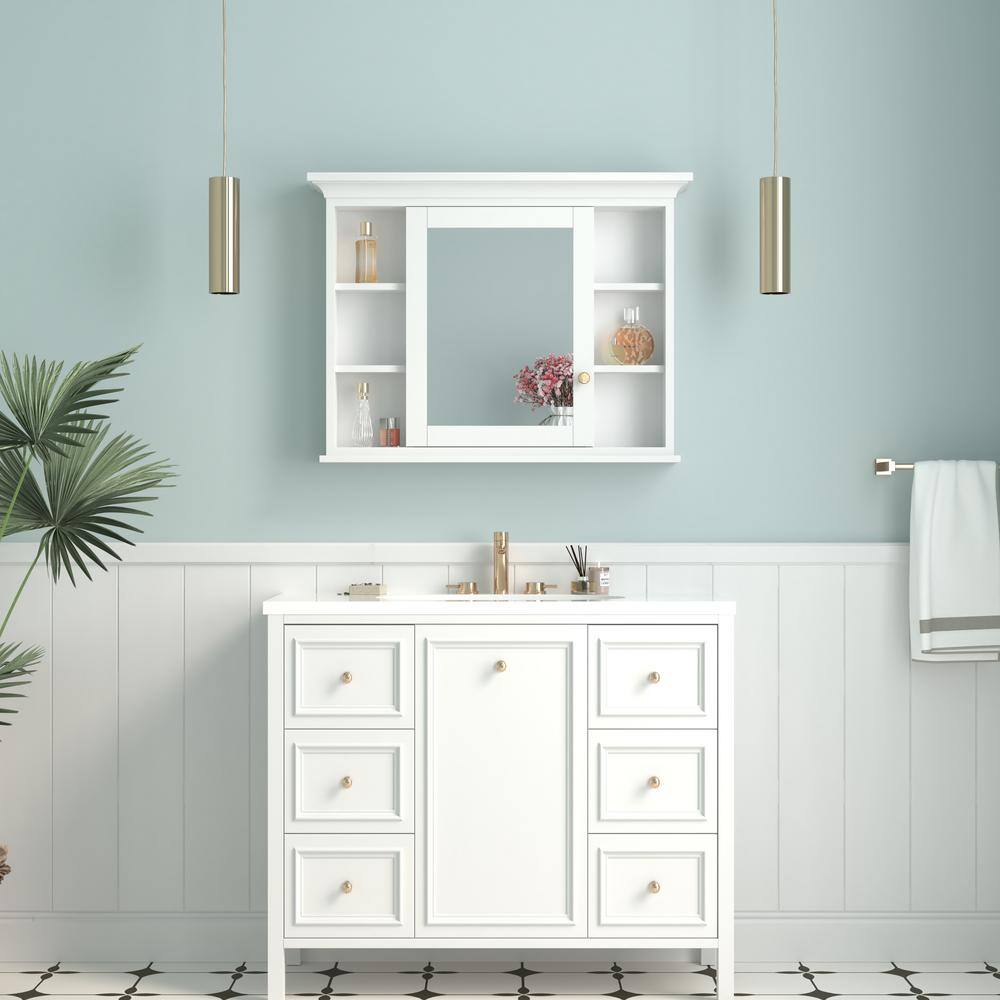 FORCLOVER 40.1 in. W x 6.9 in. D x 30 in. H Rectangular Wood Surface Mount Medicine Cabinet with Mirror