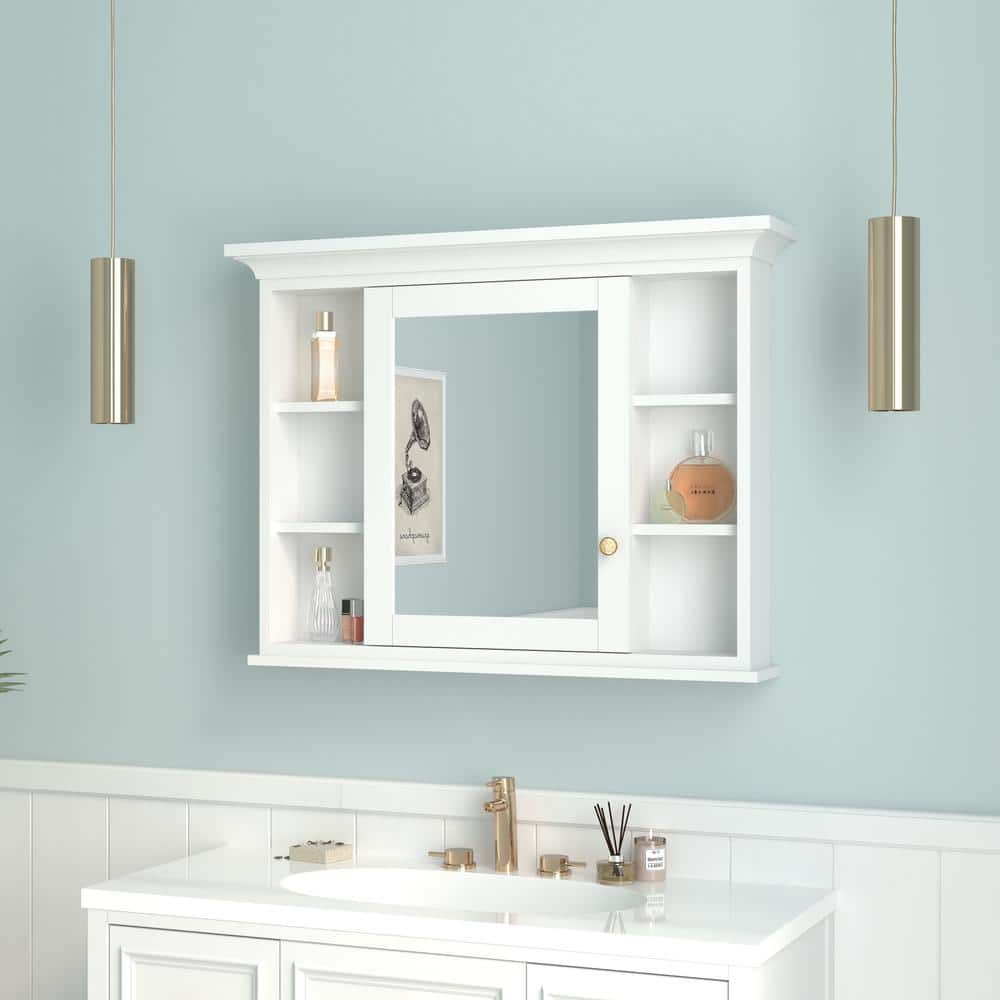 FORCLOVER 40.1 in. W x 6.9 in. D x 30 in. H Rectangular Wood Surface Mount Medicine Cabinet with Mirror
