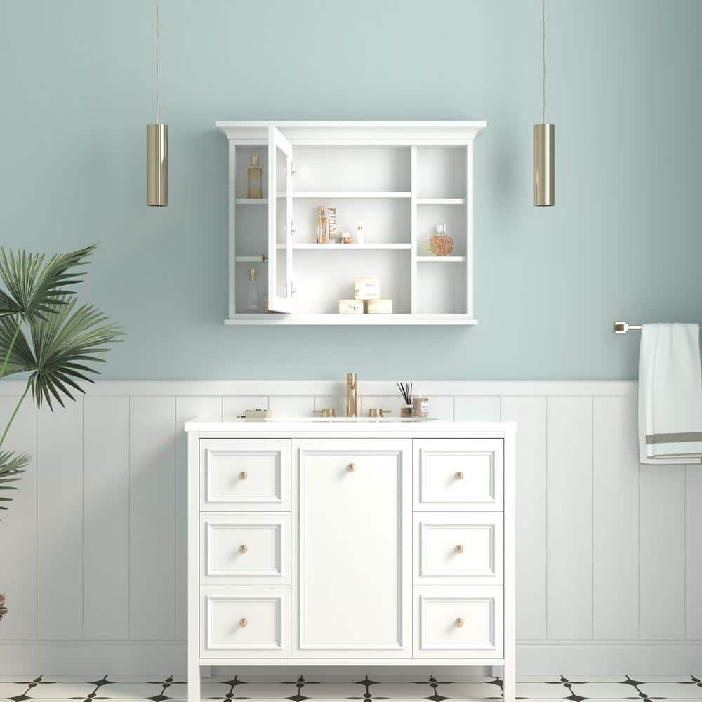 FORCLOVER 40.1 in. W x 6.9 in. D x 30 in. H Rectangular Wood Surface Mount Medicine Cabinet with Mirror