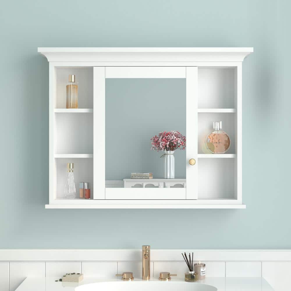 FORCLOVER 40.1 in. W x 6.9 in. D x 30 in. H Rectangular Wood Surface Mount Medicine Cabinet with Mirror