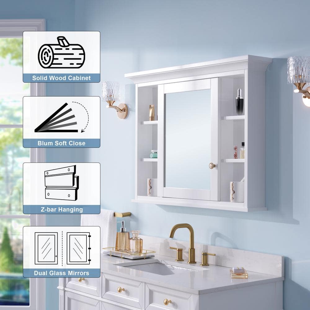 FORCLOVER 40.1 in. W x 6.9 in. D x 30 in. H Rectangular Wood Surface Mount Medicine Cabinet with Mirror