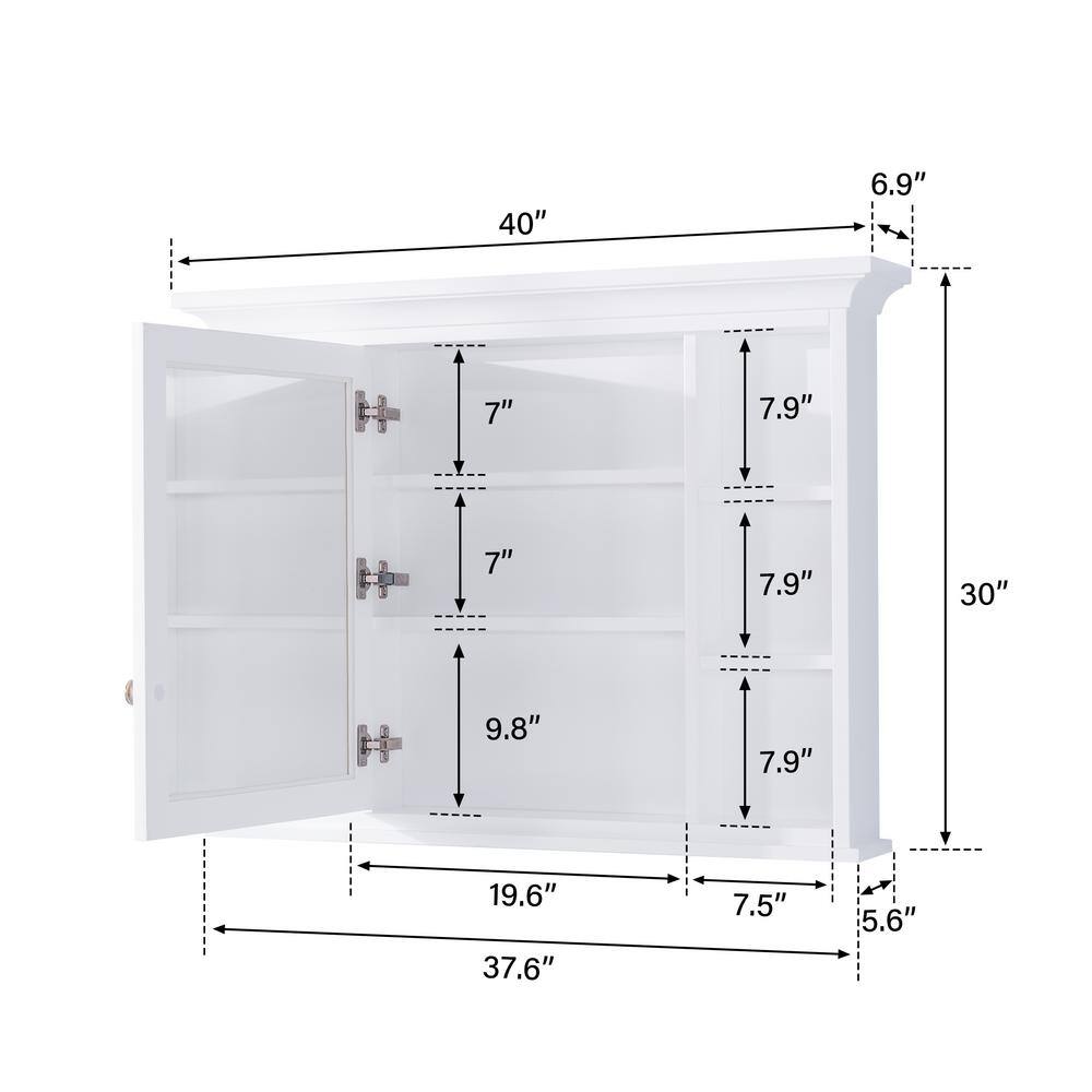 FORCLOVER 40.1 in. W x 6.9 in. D x 30 in. H Rectangular Wood Surface Mount Medicine Cabinet with Mirror