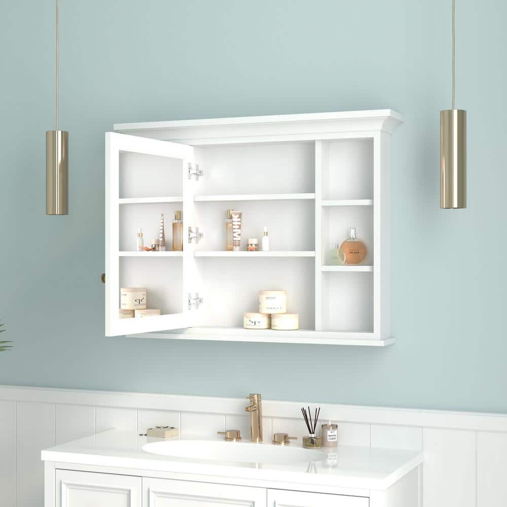 FORCLOVER 40.1 in. W x 6.9 in. D x 30 in. H Rectangular Wood Surface Mount Medicine Cabinet with Mirror
