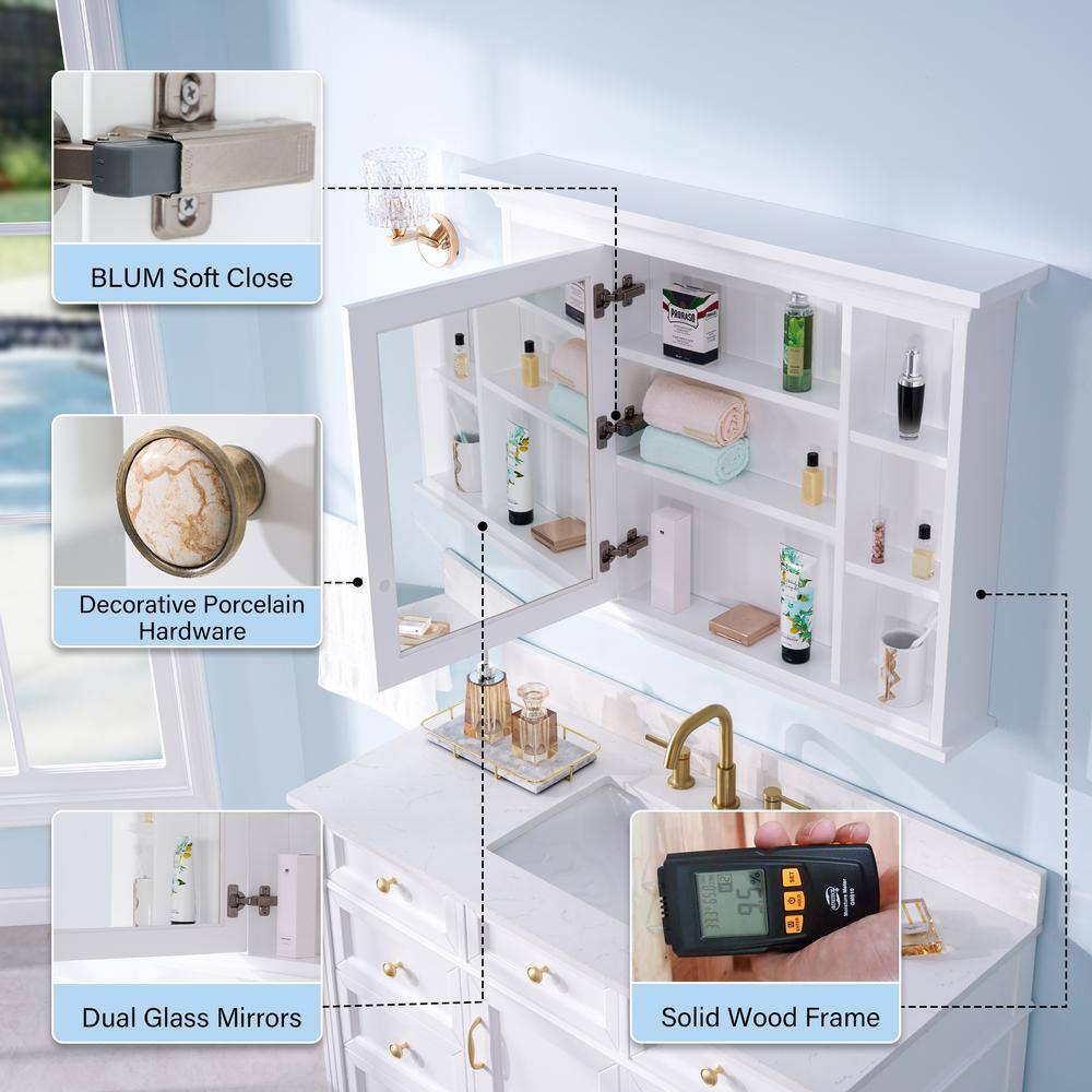 FORCLOVER 40.1 in. W x 6.9 in. D x 30 in. H Rectangular Wood Surface Mount Medicine Cabinet with Mirror