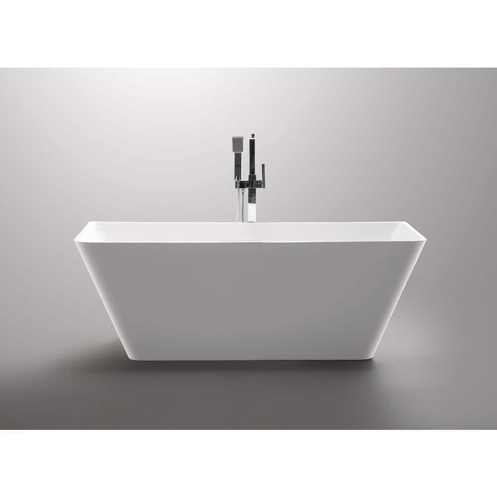 ANZZI Kahl 5.58 ft. Acrylic Flatbottom Freestanding Soaking Bathtub in White