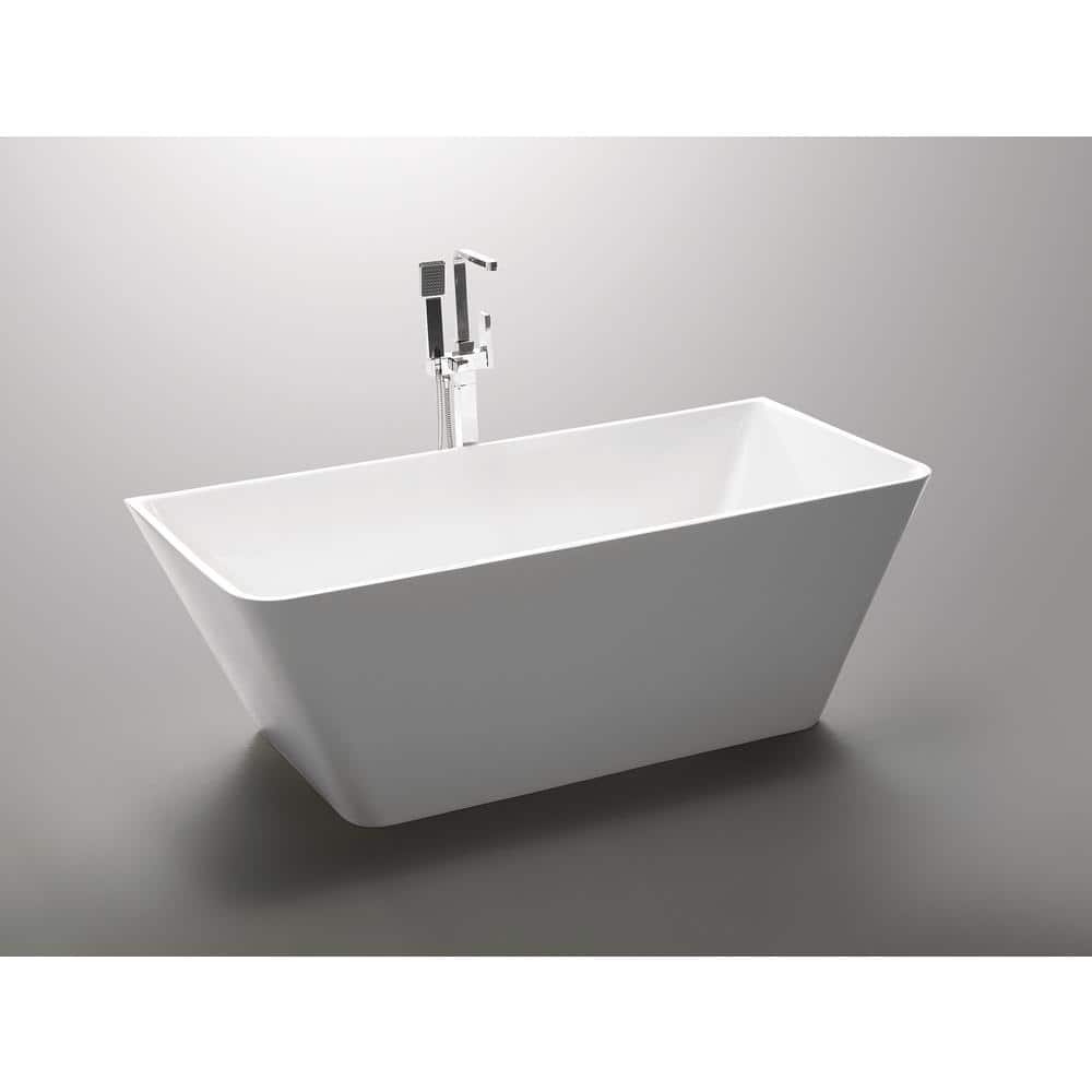 ANZZI Kahl 5.58 ft. Acrylic Flatbottom Freestanding Soaking Bathtub in White