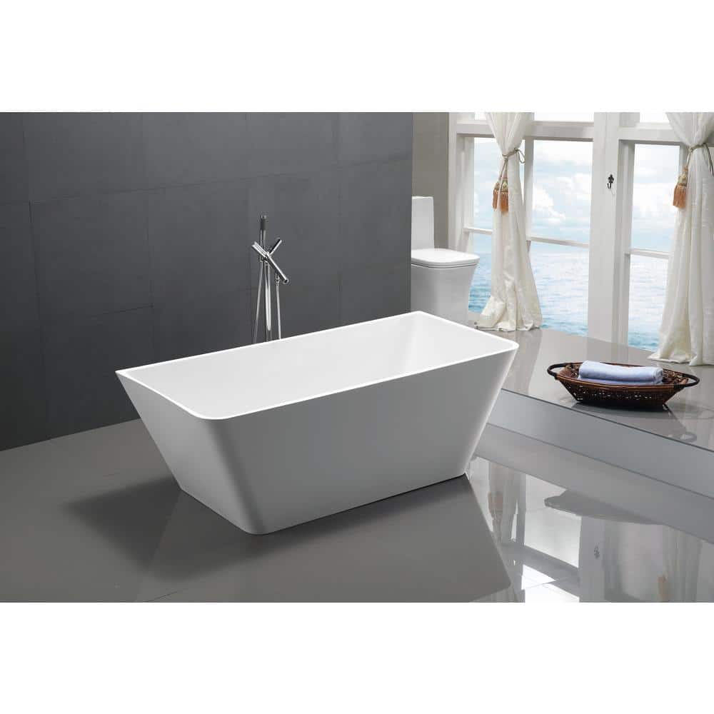 ANZZI Kahl 5.58 ft. Acrylic Flatbottom Freestanding Soaking Bathtub in White