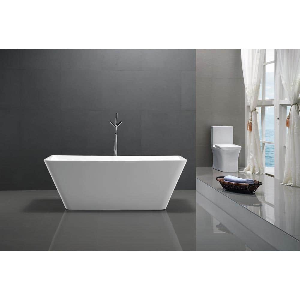 ANZZI Kahl 5.58 ft. Acrylic Flatbottom Freestanding Soaking Bathtub in White