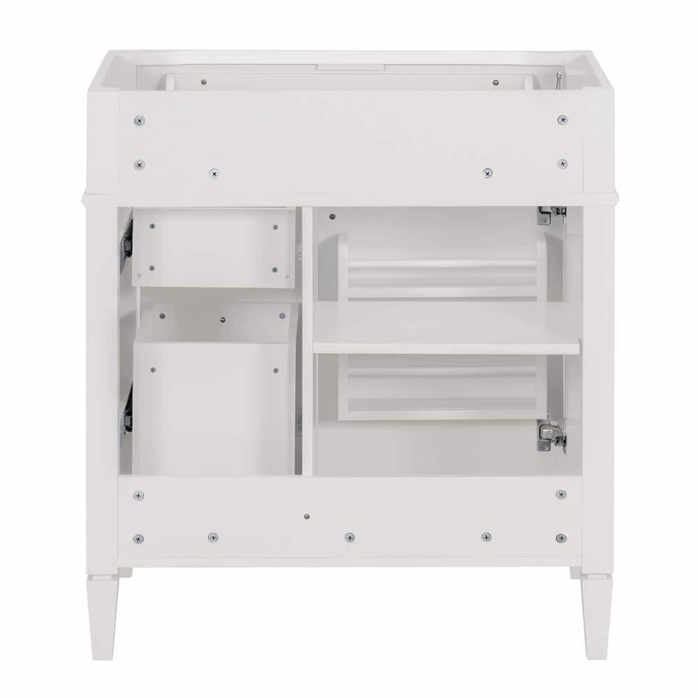 FUNKOL 29.3 x 17.87 x 33 In. White MDF Vertical Bath Cabinet with 3 Drawers and 1 Soft Close Door, Top Sink Not Included