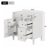 FUNKOL 29.3 x 17.87 x 33 In. White MDF Vertical Bath Cabinet with 3 Drawers and 1 Soft Close Door, Top Sink Not Included