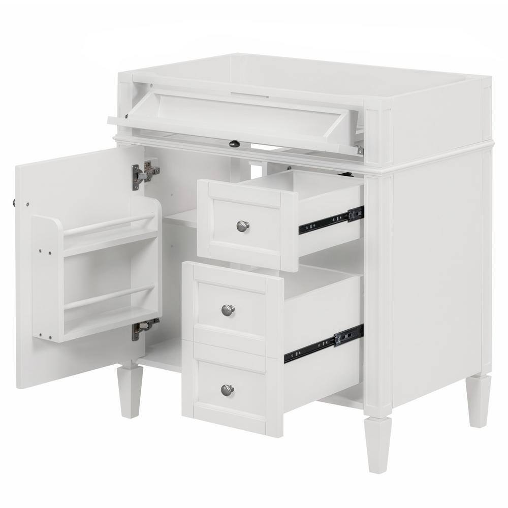 FUNKOL 29.3 x 17.87 x 33 In. White MDF Vertical Bath Cabinet with 3 Drawers and 1 Soft Close Door, Top Sink Not Included