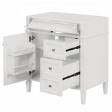 FUNKOL 29.3 x 17.87 x 33 In. White MDF Vertical Bath Cabinet with 3 Drawers and 1 Soft Close Door, Top Sink Not Included