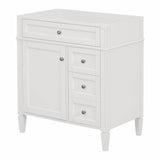 FUNKOL 29.3 x 17.87 x 33 In. White MDF Vertical Bath Cabinet with 3 Drawers and 1 Soft Close Door, Top Sink Not Included