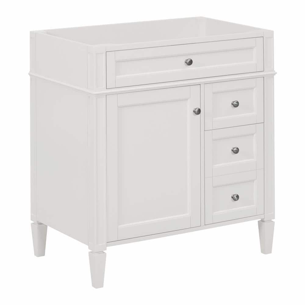 FUNKOL 29.3 x 17.87 x 33 In. White MDF Vertical Bath Cabinet with 3 Drawers and 1 Soft Close Door, Top Sink Not Included