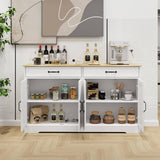 FUNKOL 55.91inx15.75inx32.09in MDF Ready to Assemble Kitchen Cabinet in White with 2 Drawers and 4 Doors with X
