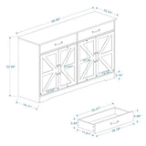 FUNKOL 55.91inx15.75inx32.09in MDF Ready to Assemble Kitchen Cabinet in White with 2 Drawers and 4 Doors with X