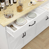 FUNKOL 55.91inx15.75inx32.09in MDF Ready to Assemble Kitchen Cabinet in White with 2 Drawers and 4 Doors with X