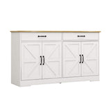 FUNKOL 55.91inx15.75inx32.09in MDF Ready to Assemble Kitchen Cabinet in White with 2 Drawers and 4 Doors with X