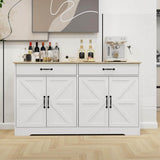 FUNKOL 55.91inx15.75inx32.09in MDF Ready to Assemble Kitchen Cabinet in White with 2 Drawers and 4 Doors with X