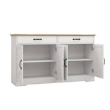 FUNKOL 55.91inx15.75inx32.09in MDF Ready to Assemble Kitchen Cabinet in White with 2 Drawers and 4 Doors with X