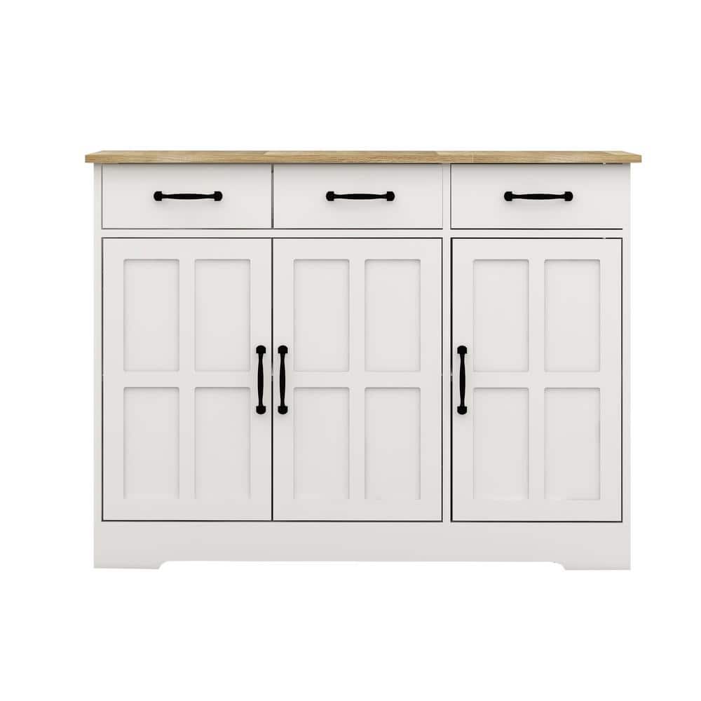 FUNKOL 42.72-in W x 15.35-in D x 32.09-in H in MDF Ready to Assemble Kitchen Cabinet in White with 3 Drawers and 3 Doors