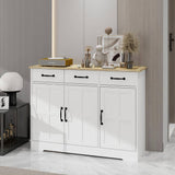 FUNKOL 42.72-in W x 15.35-in D x 32.09-in H in MDF Ready to Assemble Kitchen Cabinet in White with 3 Drawers and 3 Doors