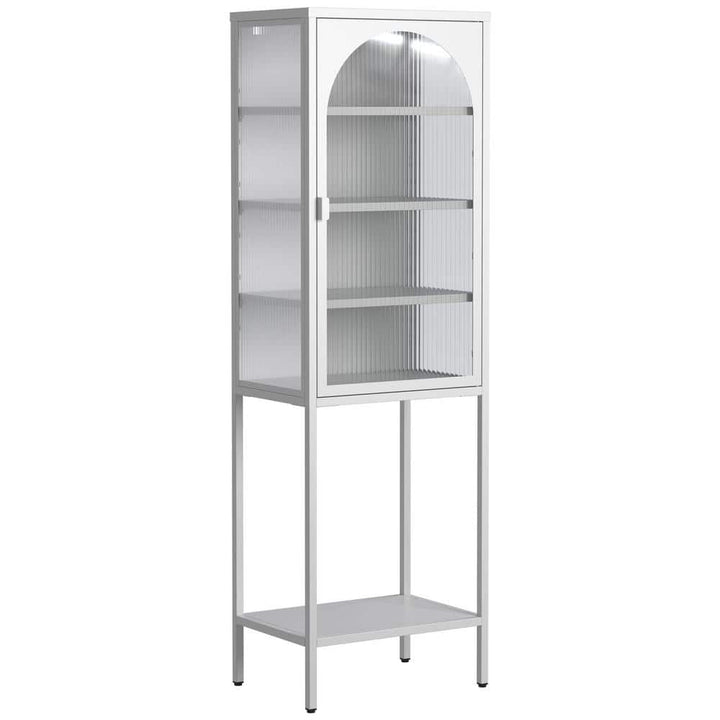 FUNKOL 19.7 in. x 13.8 in. x 63 in. White 5-Shelf Metal Storage Cabinet with 3 Adjustable Dividers and Glass Doors