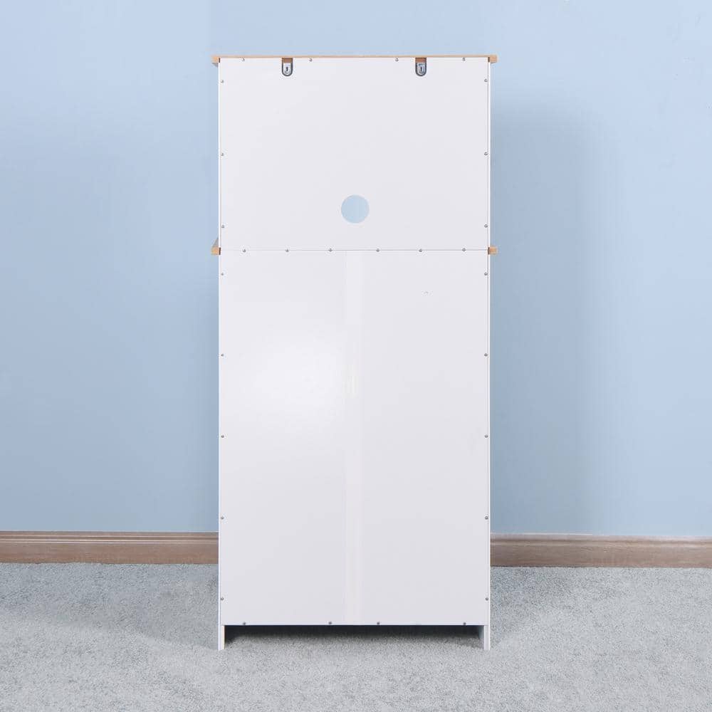 FUNKOL 23.62 in. x 15.75 in. x 49.41 in. 4-Layer White MDF Ready to Assemble Kitchen Cabinet w/Microwave Cabinet and 2-Drawers