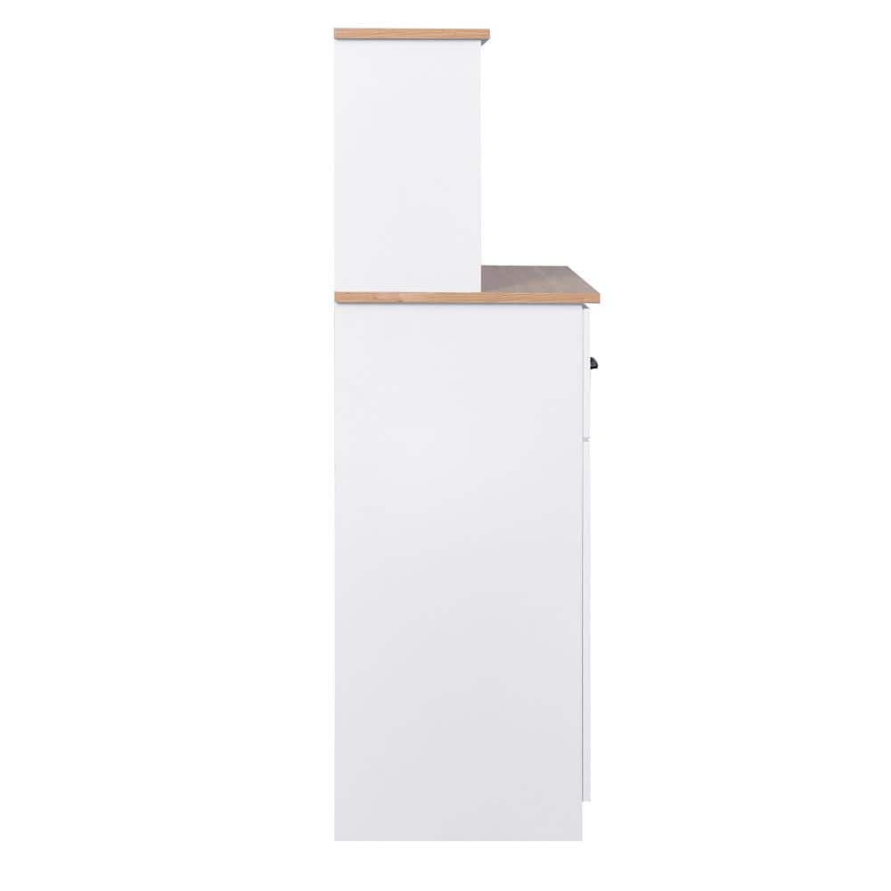 FUNKOL 23.62 in. x 15.75 in. x 49.41 in. 4-Layer White MDF Ready to Assemble Kitchen Cabinet w/Microwave Cabinet and 2-Drawers
