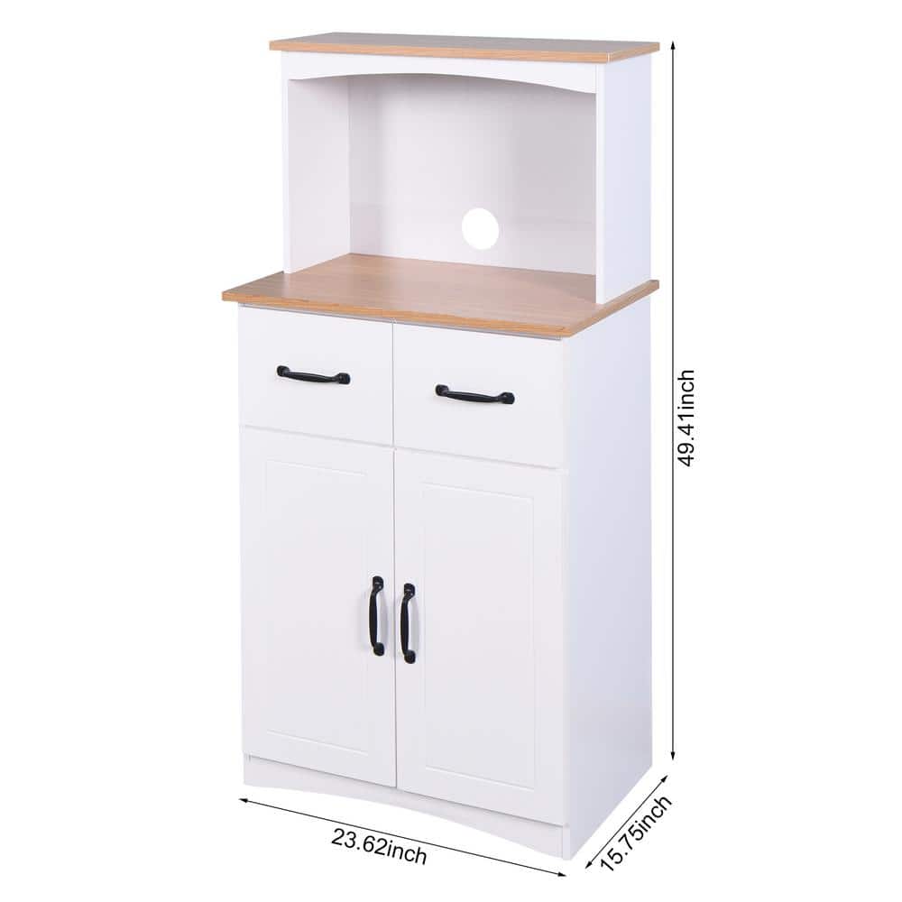 FUNKOL 23.62 in. x 15.75 in. x 49.41 in. 4-Layer White MDF Ready to Assemble Kitchen Cabinet w/Microwave Cabinet and 2-Drawers