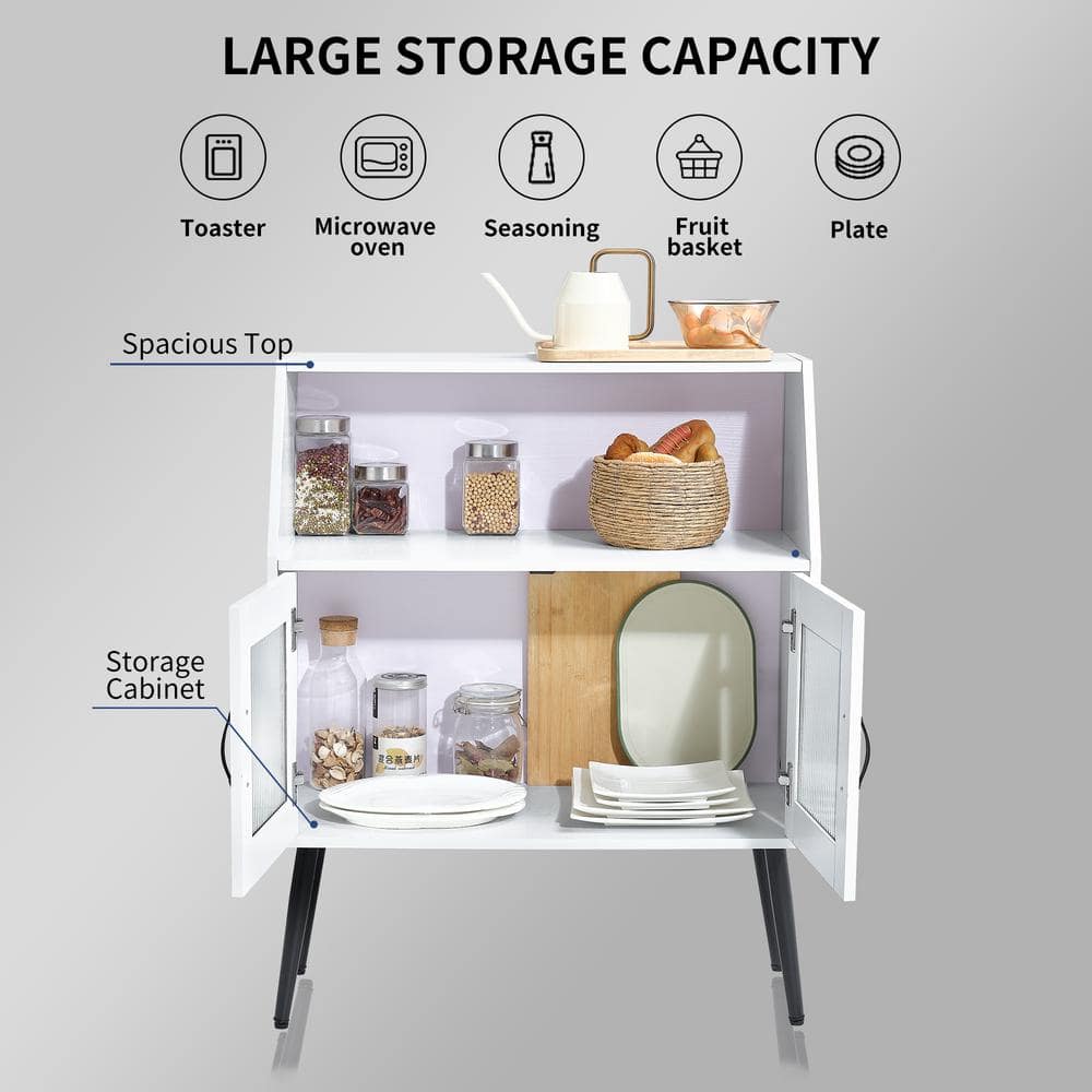 FUNKOL 31.5 in x 16 in x 40 in White Classic 2-Tier MDF Ready to Assemble Kitchen Cabinet with 1 Open and 1 Closed Levels