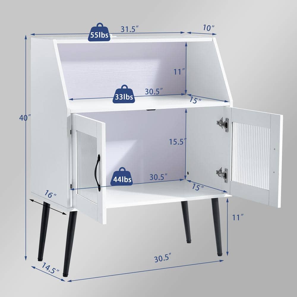 FUNKOL 31.5 in x 16 in x 40 in White Classic 2-Tier MDF Ready to Assemble Kitchen Cabinet with 1 Open and 1 Closed Levels
