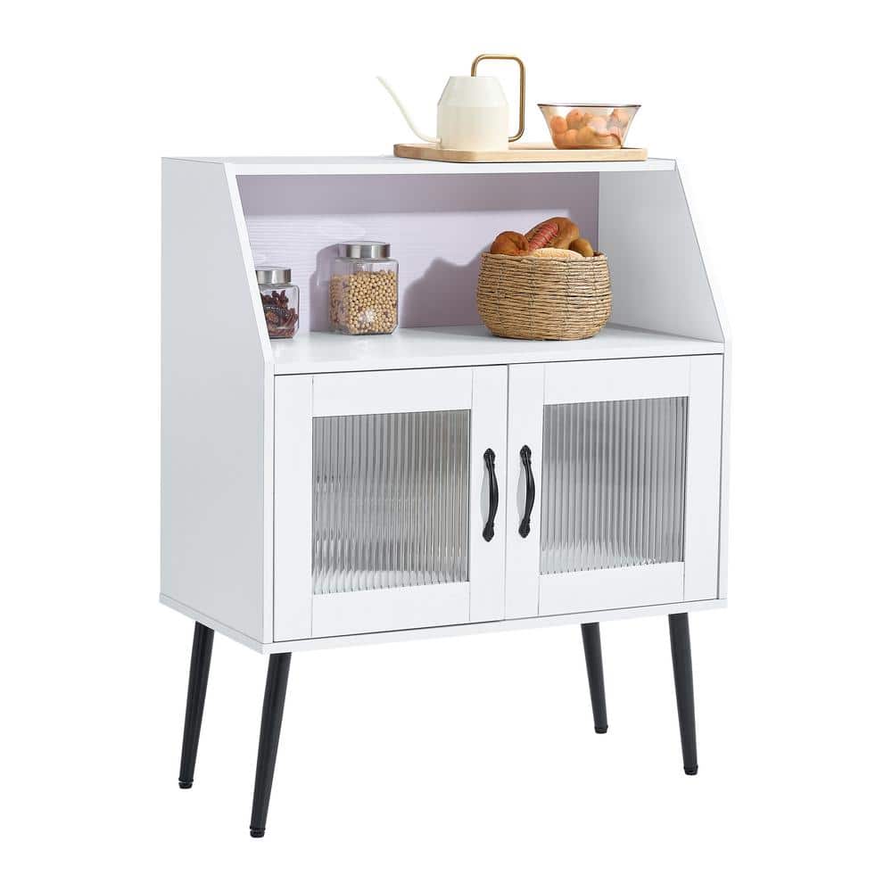 FUNKOL 31.5 in x 16 in x 40 in White Classic 2-Tier MDF Ready to Assemble Kitchen Cabinet with 1 Open and 1 Closed Levels