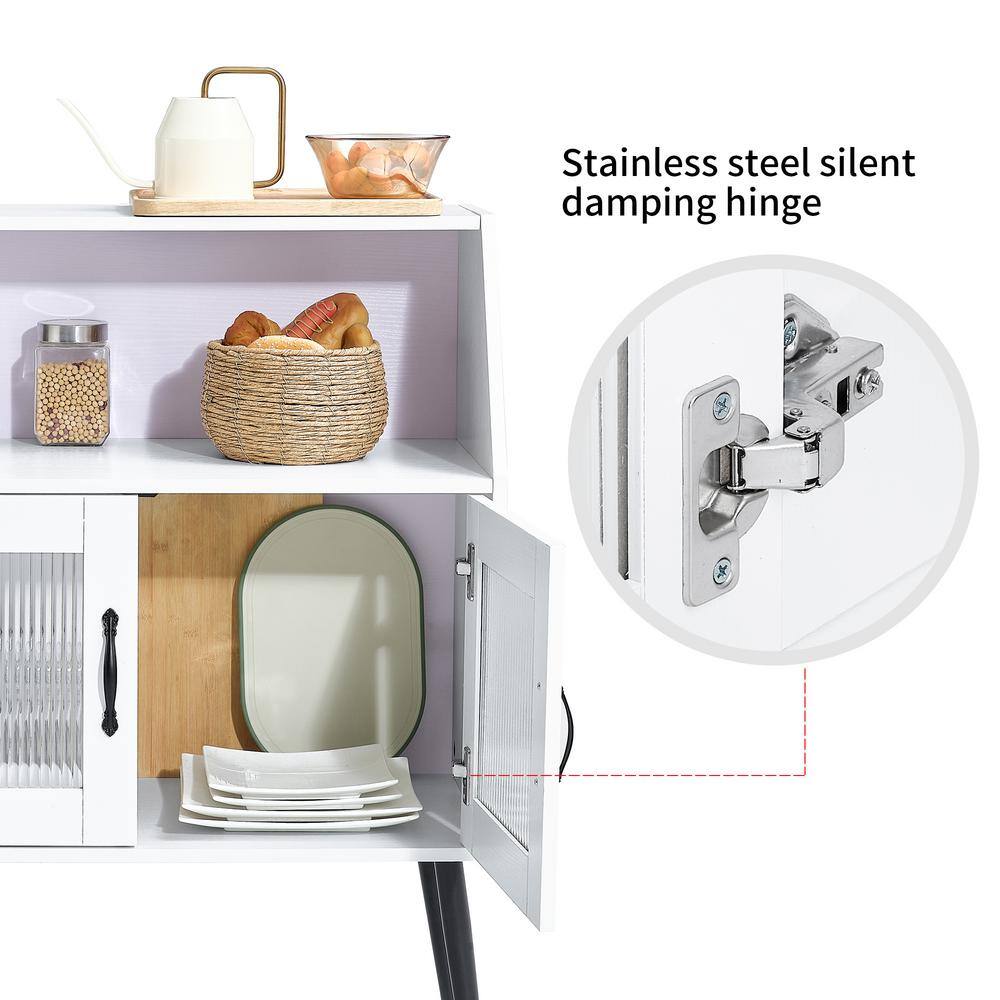 FUNKOL 31.5 in x 16 in x 40 in White Classic 2-Tier MDF Ready to Assemble Kitchen Cabinet with 1 Open and 1 Closed Levels