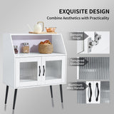 FUNKOL 31.5 in x 16 in x 40 in White Classic 2-Tier MDF Ready to Assemble Kitchen Cabinet with 1 Open and 1 Closed Levels